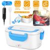 Electric Heating Lunch Box Food Heater Container Travel Thermal Bento Box Portable Food Warmer w/ 2 Removable Compartments 1 Free Spoon 1L