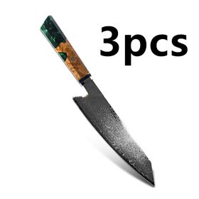 Chef's Knife For Japanese Cuisine In Damascus (Option: Green-34.7cm 3pcs)