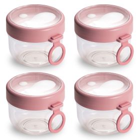 4Pcs Overnight Oats Containers with Lids and Folding Spoons 20OZ Portable Leak-proof Oats Jar For Milk Vegetable and Fruit Salad Yogurt Breakfast Cere (Option: 4PcsOatsJars Pink)