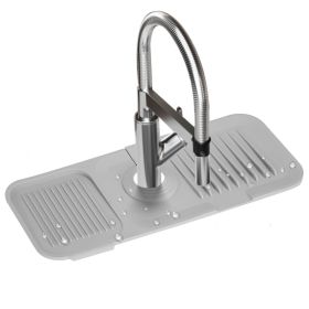 Faucet Splash Mat 14.56x5.51in Silicone Sink Drying Mat Water Drip Catching Tray Water Drainage Pad Sponge Soap Holder for Kitchen Bathroom Sink Fauce (Option: SinkSplashGuard Grey)