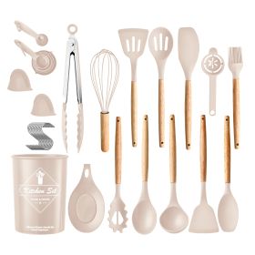 35Pcs Kitchen Cooking Utensils Set Spatula Set Baking Utensil Set Kitchen Accessories Necessities with Holder Egg Whisk Separator Tong Turner Spoons C (Option: UtensilSet Khaki)